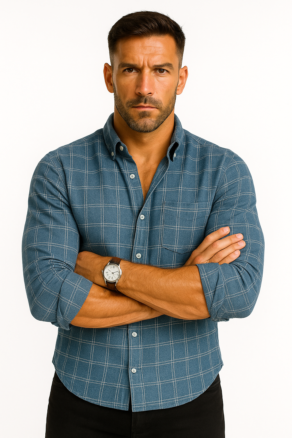 Men’s Classic Checkered Casual Shirt – Ocean Blue