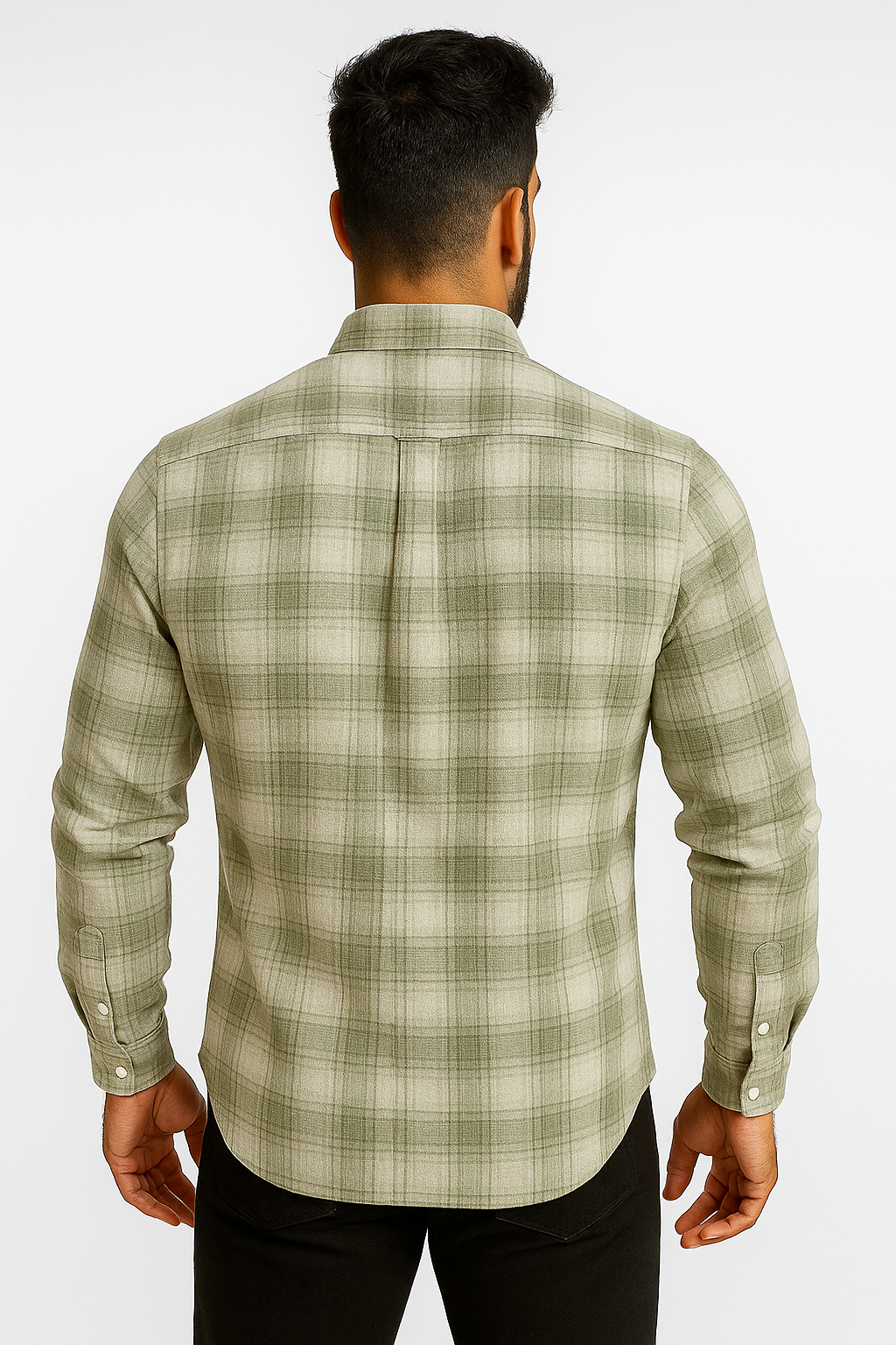 Men’s Classic Checkered Casual Shirt – Olive Grey