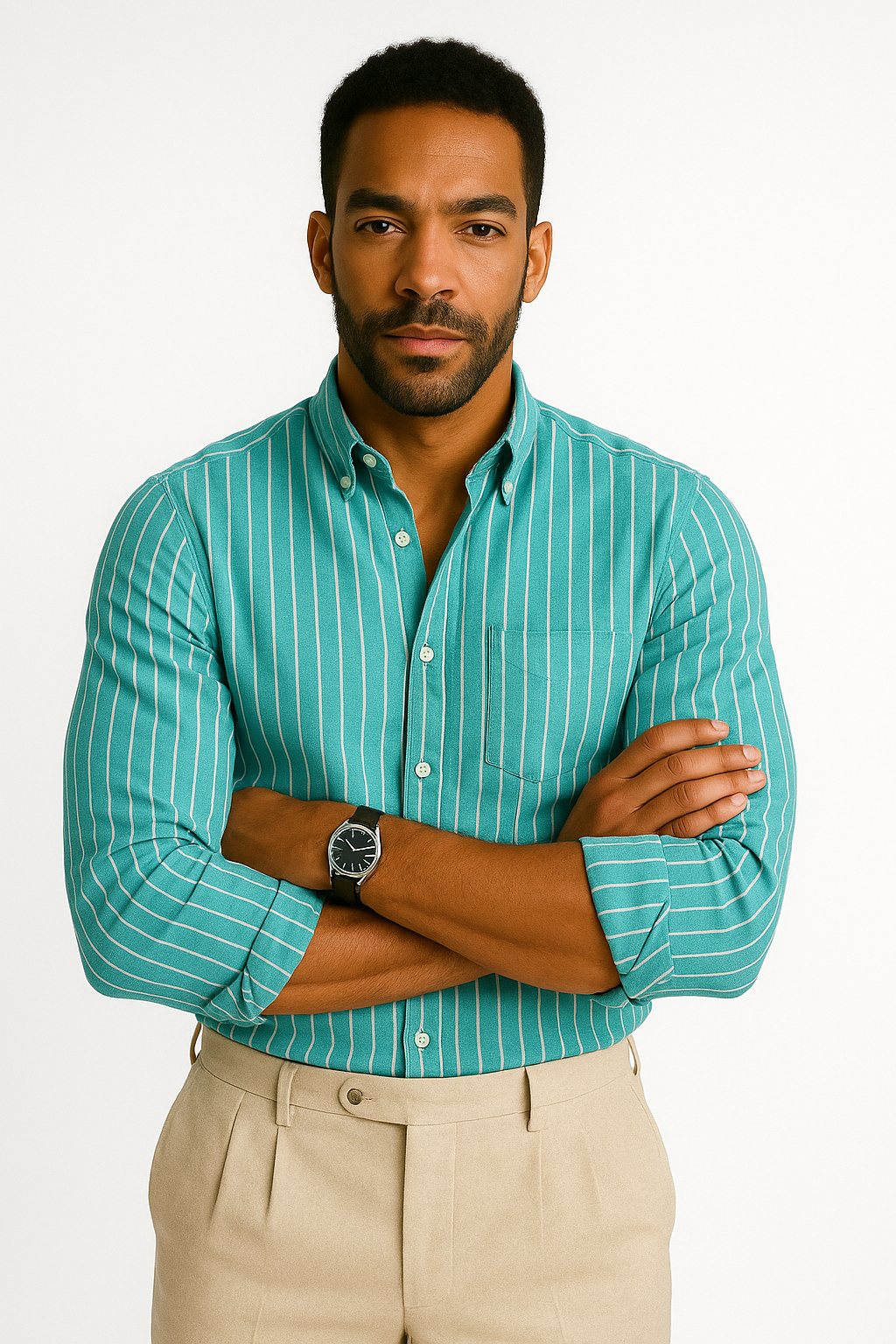 Men’s Lining Stripe Formal Shirt - Teal Blue