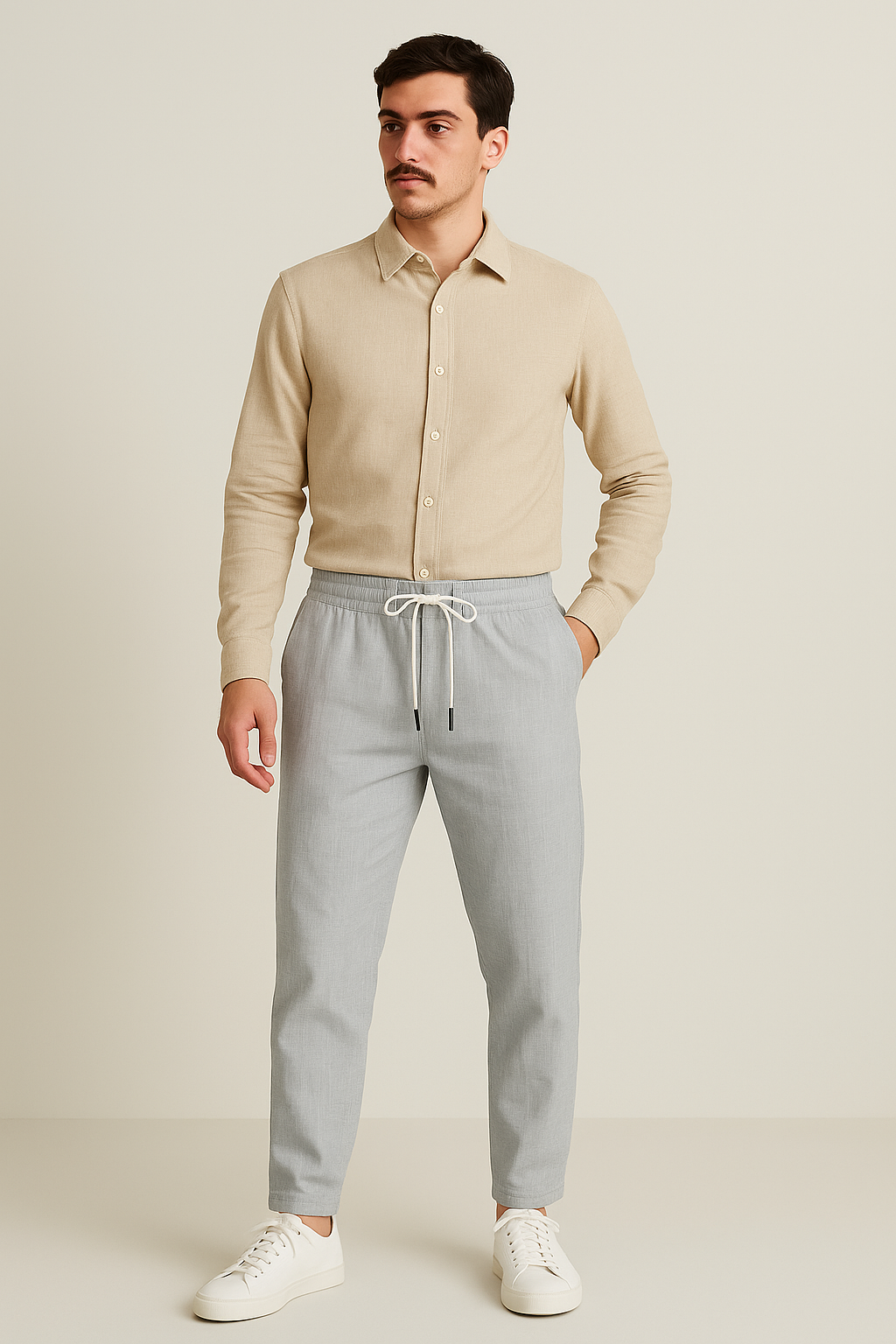 Men's Relaxed Fit Linen Pants - Light Blue