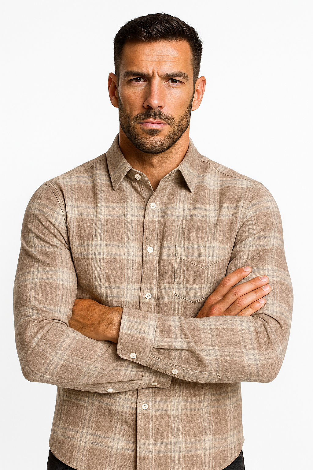 Men’s Classic Checkered Casual Shirt – Brown Beige