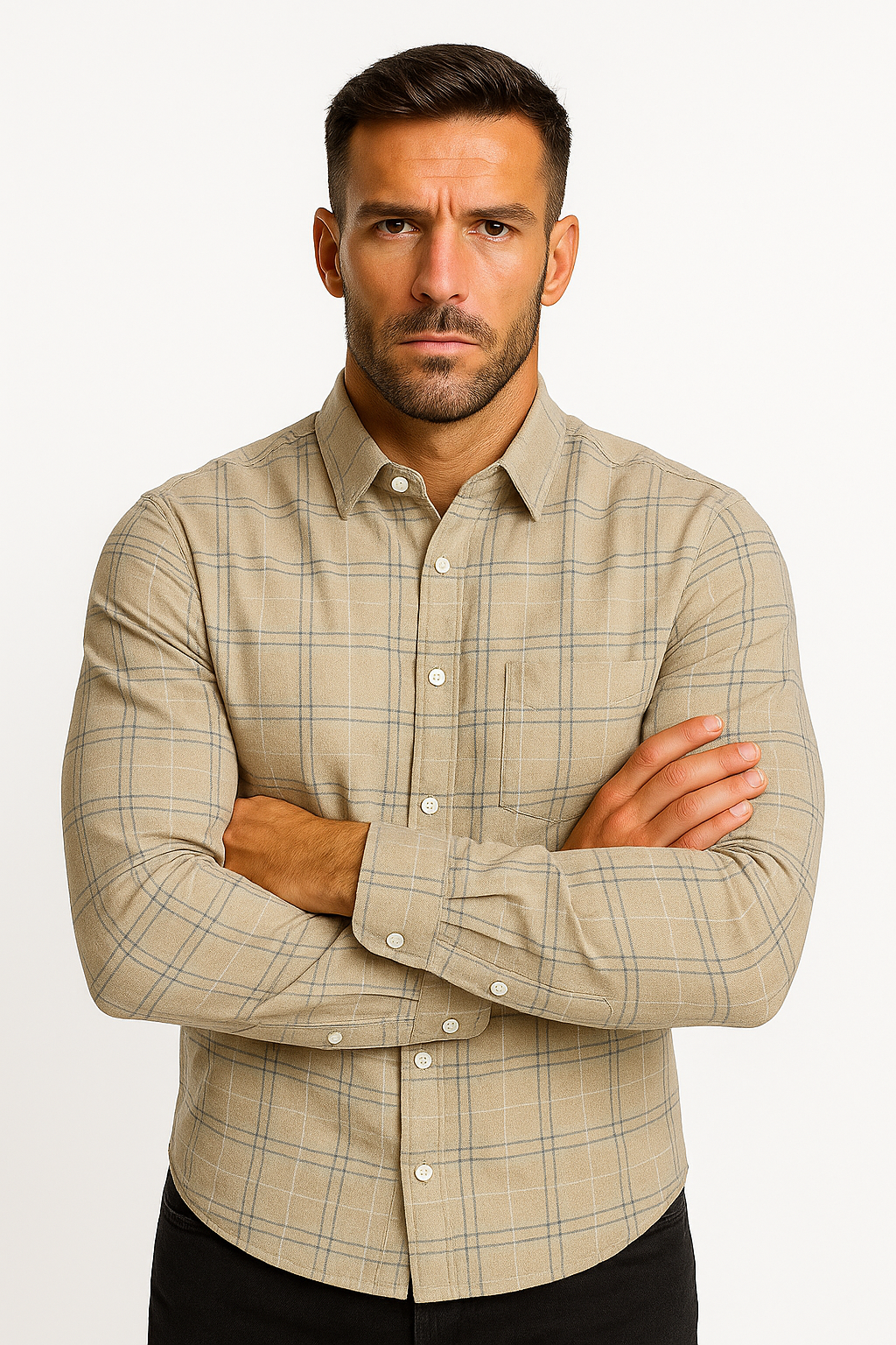 Men’s Classic Checkered Casual Shirt – Stone Beige