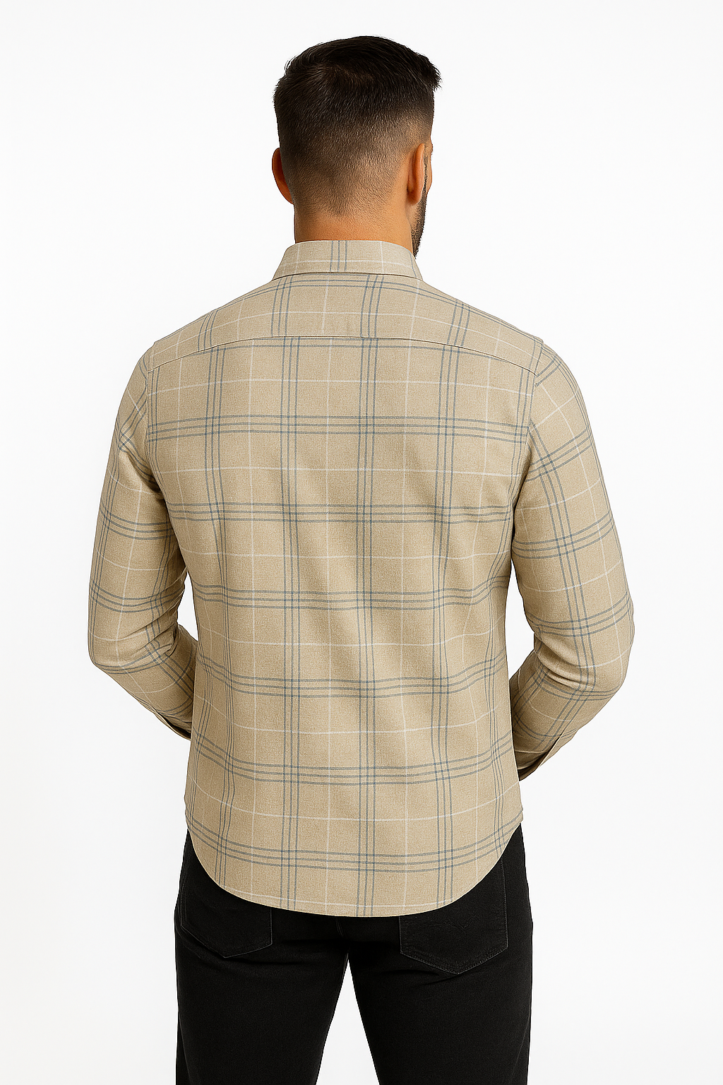Men’s Classic Checkered Casual Shirt – Stone Beige
