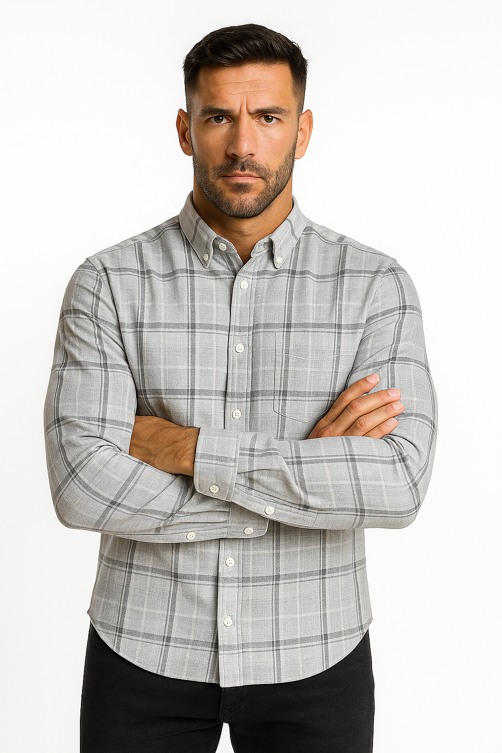 Men’s Classic Checkered Casual Shirt – Light Grey