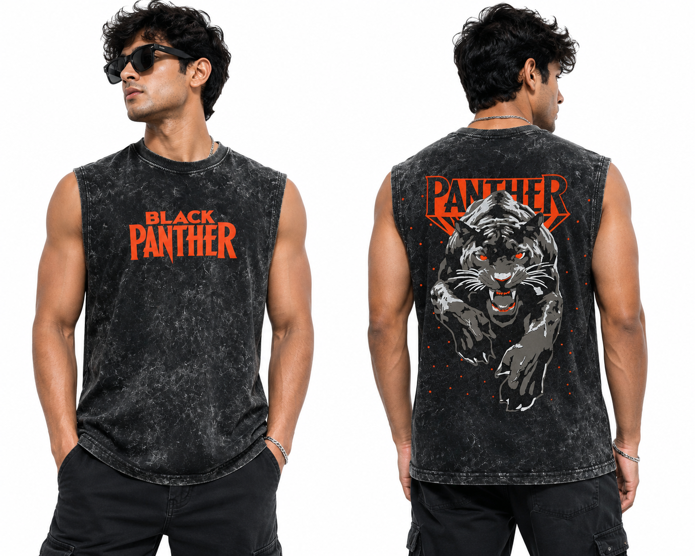 Men's Acid Wash Printed Sleeveless Sando | Front & Back Print Tank Top