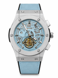 Luxury Sky Blue Skeleton Watch for Men | Leather Strap