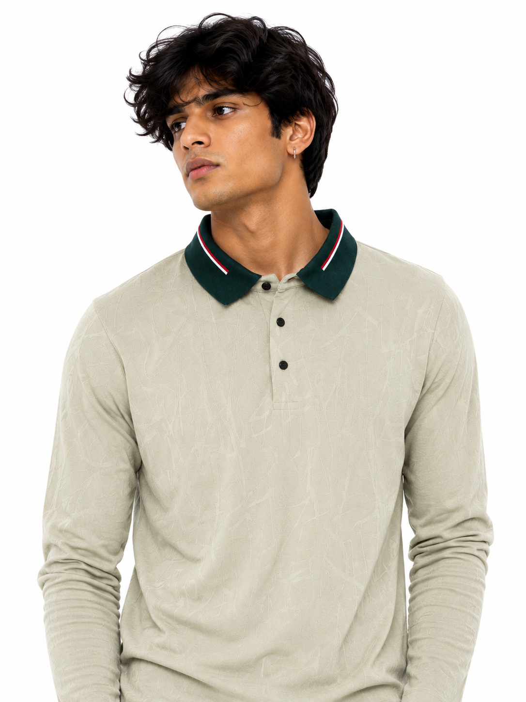 Self Textured Collar Full Sleeves Tshirts - Fiya Collections