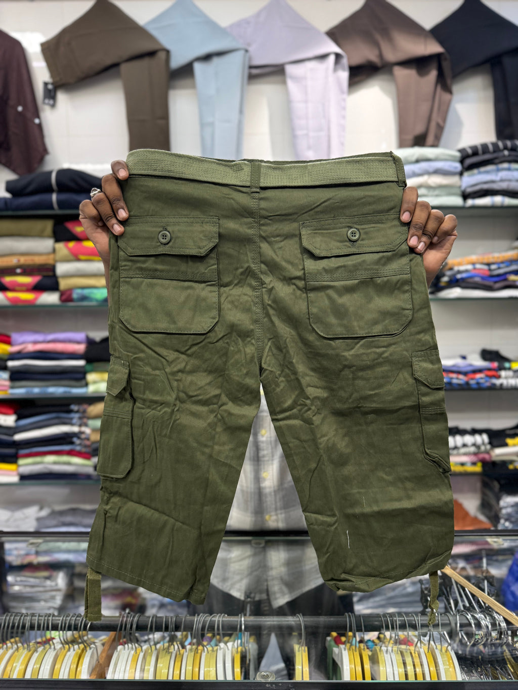 3/4 Cargo 6 Pocket  Shorts - Bottle Green Color Fiya Collections