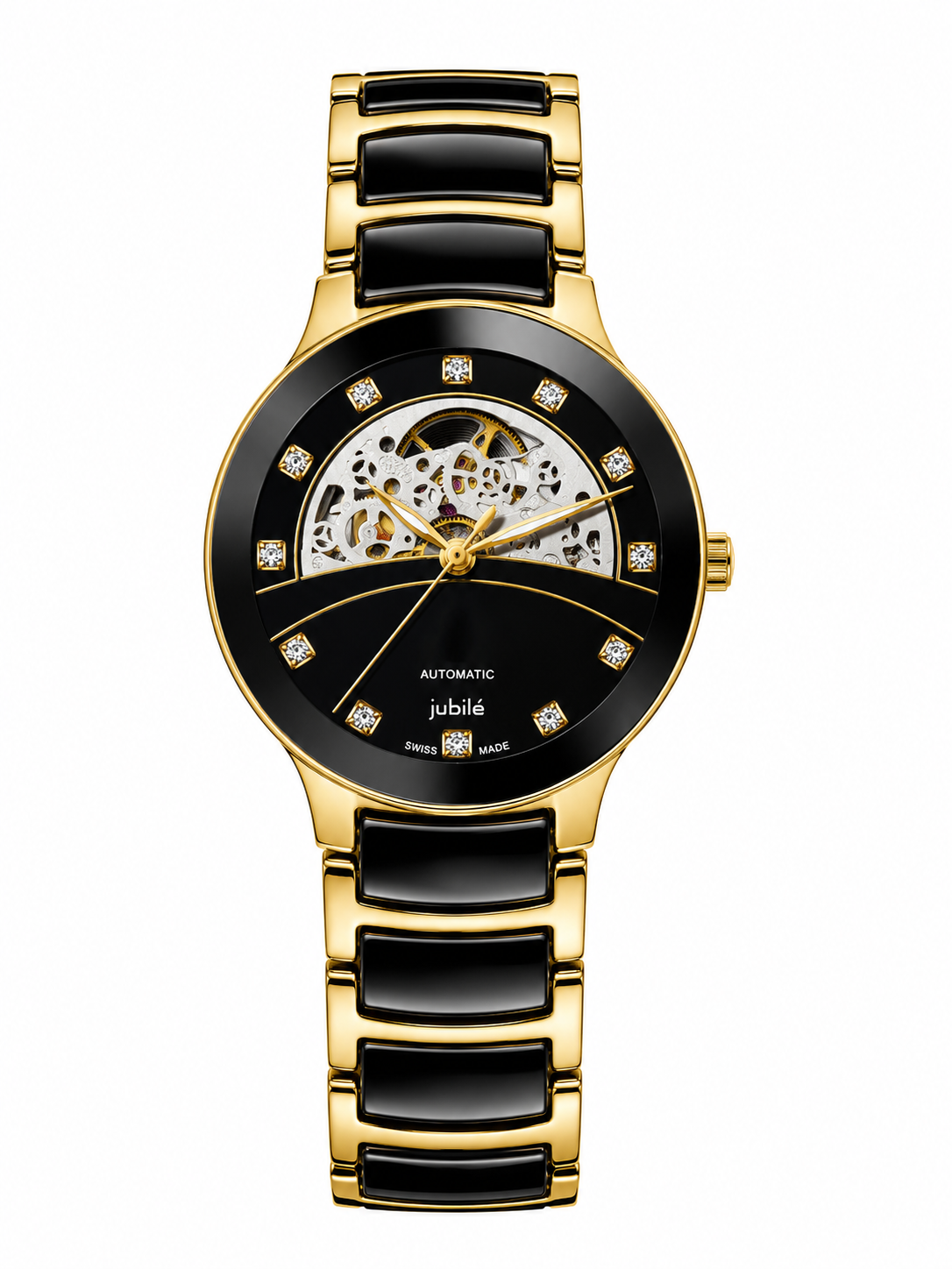 Luxury Gold Black Skeleton Dial Men's Watch