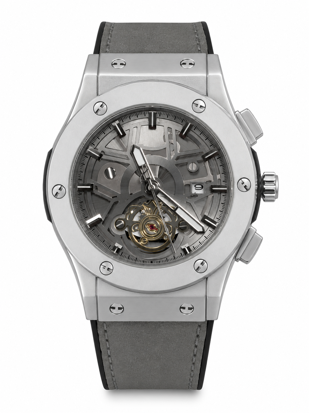 Luxury Skeleton Watch for Men | Silver Grey Leather Strap | Premium Mechanical Timepiece