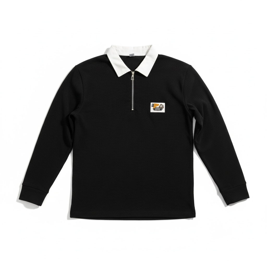 Men's Collar Half Zip Full Sleeves T-shirts- M Size