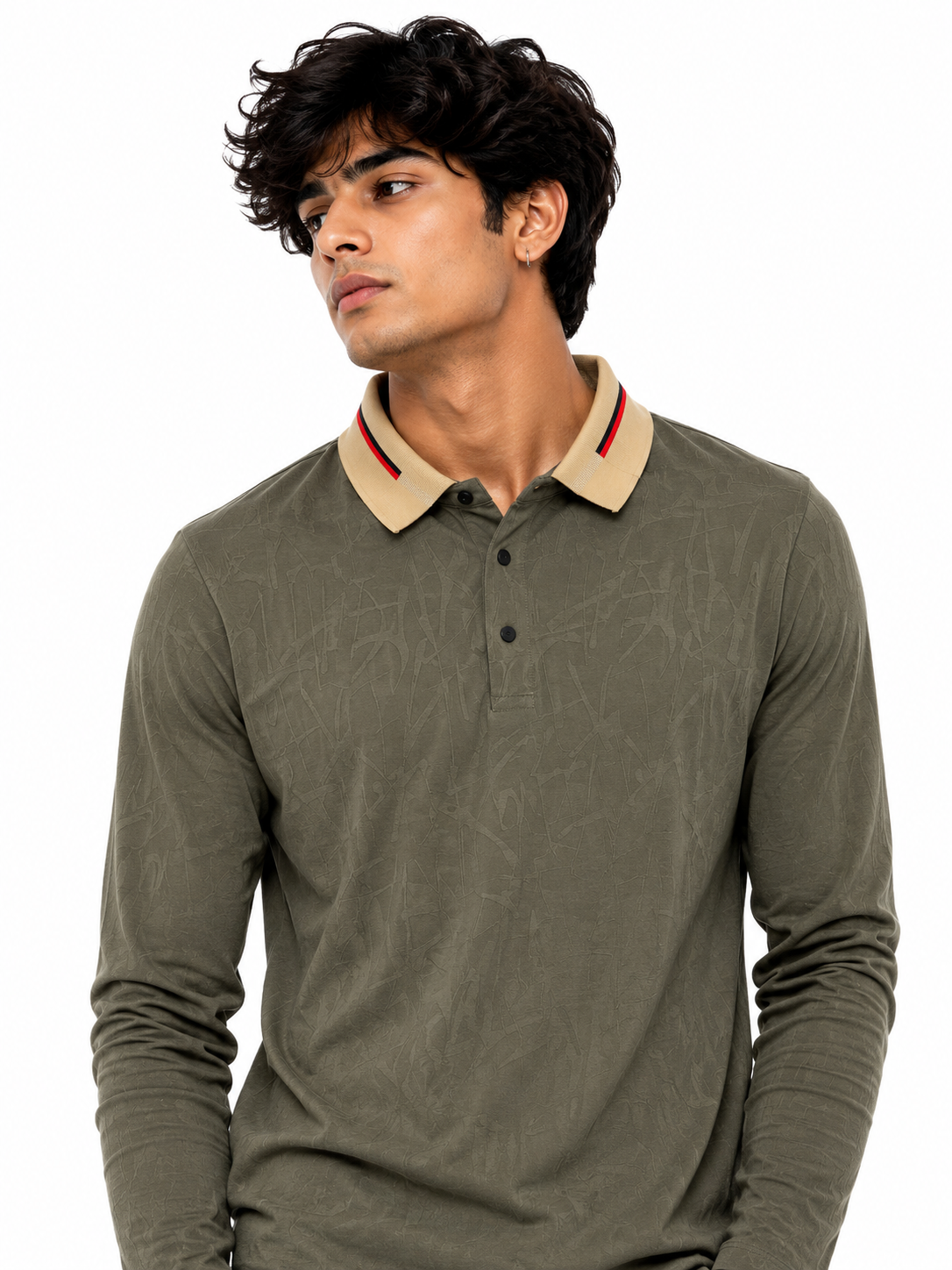 Self Textured Collar Full Sleeves Tshirts - Fiya Collections