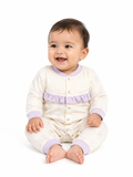 Cream & Lavender Baby Romper | Soft Cotton Full Sleeve Sleepsuit for Babies