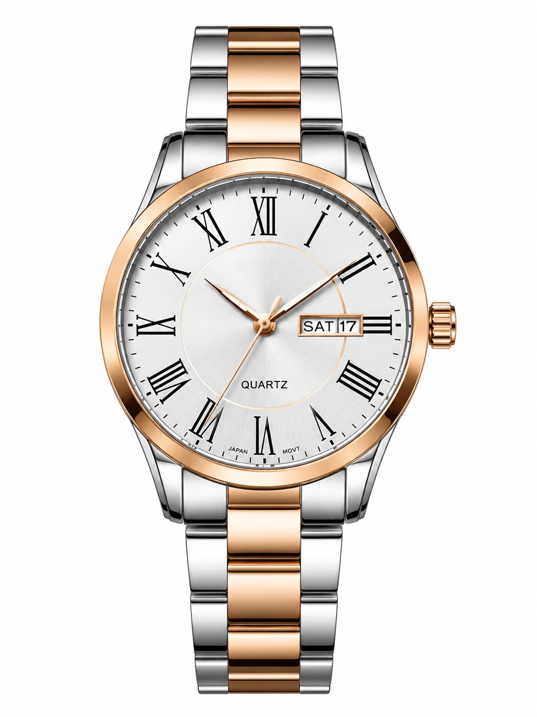 Men's Two-Tone Roman Dial Quartz Watch | Silver & Rose Gold