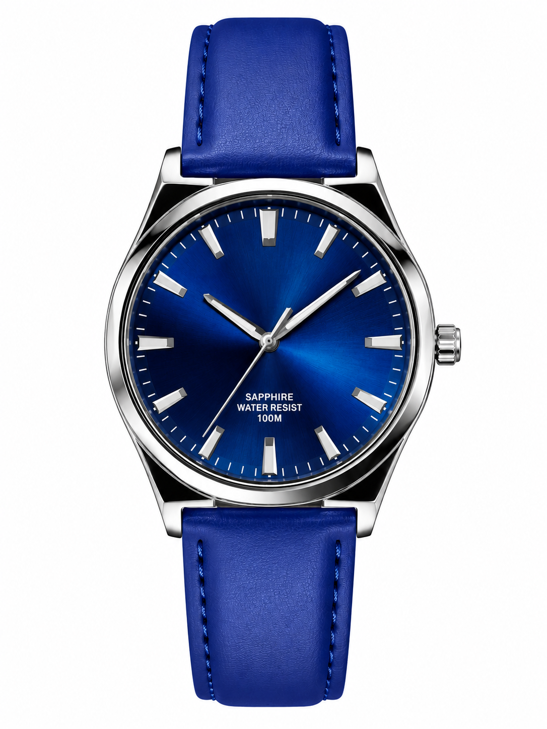 Men's Blue Dial Sapphire Quartz Watch | Blue Leather Strap | 100M Water Resistant