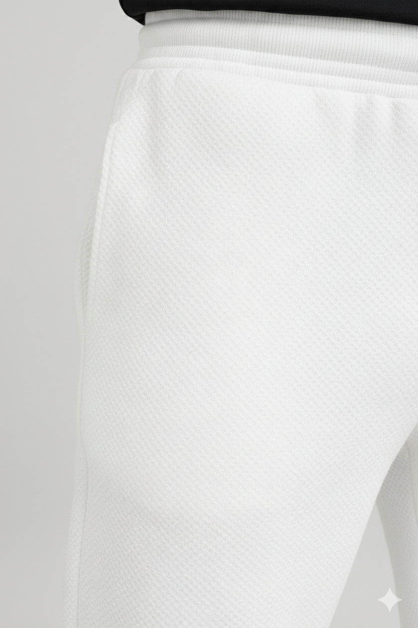 Men’s Popcorn Fabric Trackpants - White