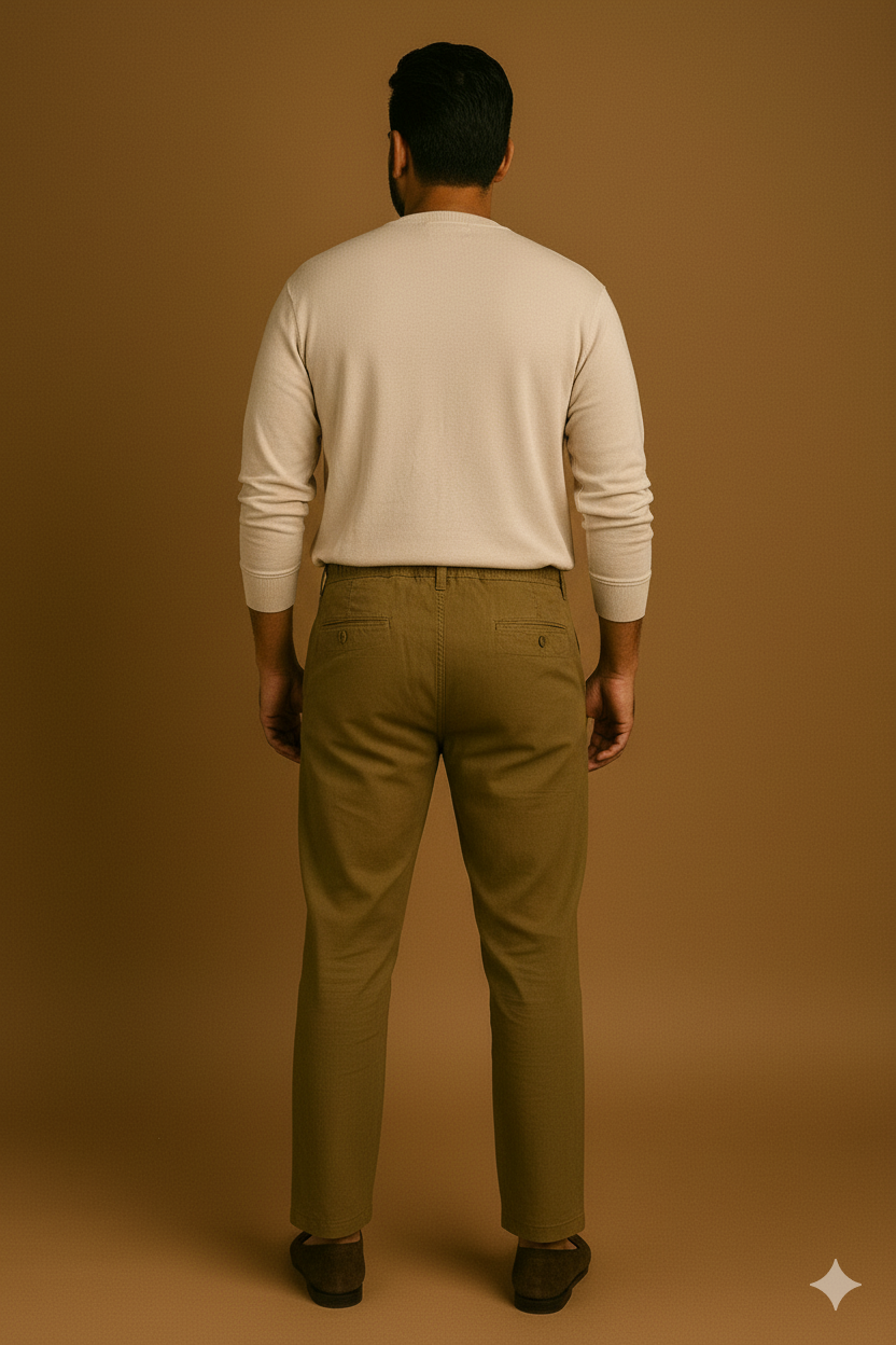 Men’s Classic Linen Regular Fit Pants - Mehendi Green