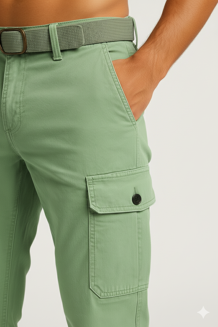 Men’s Pastel Light Green 6-Pocket Cargo Pants