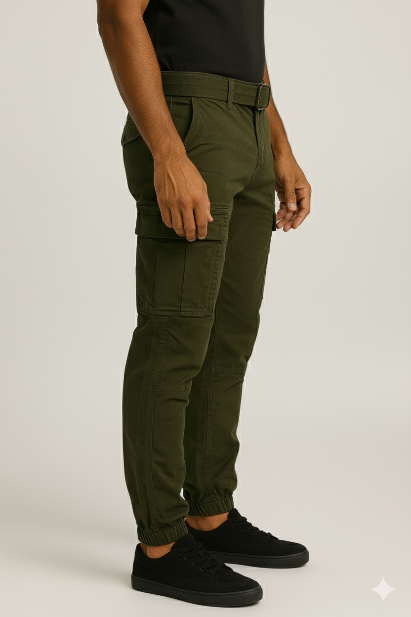 Men’s Olive Green 6-Pocket Joggers Pants