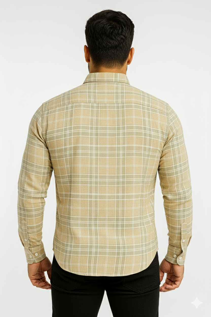 Men’s Classic Checkered Casual Shirt – Camel Beige