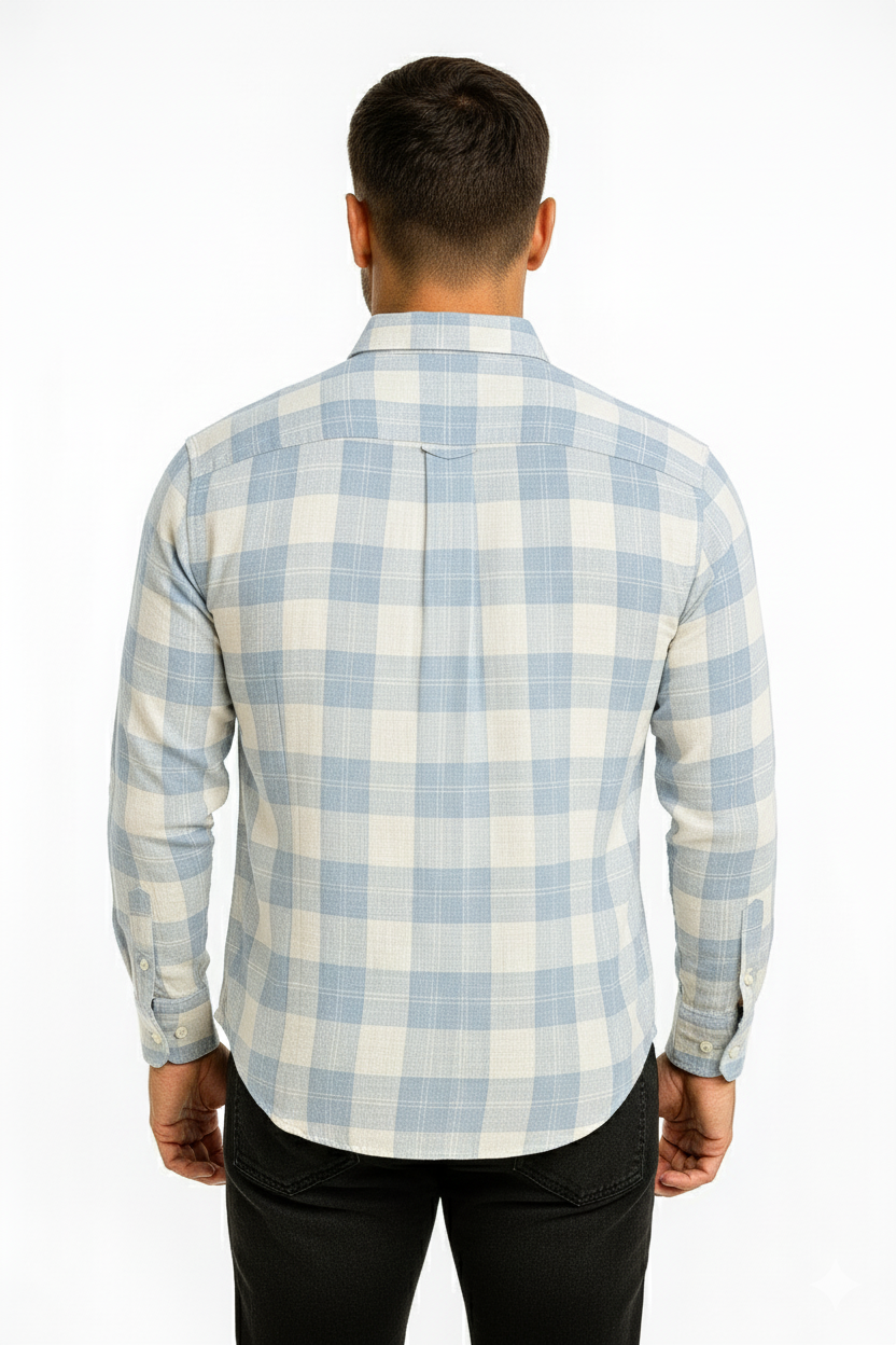 Men’s Classic Checkered Casual Shirt – Blue Ivory