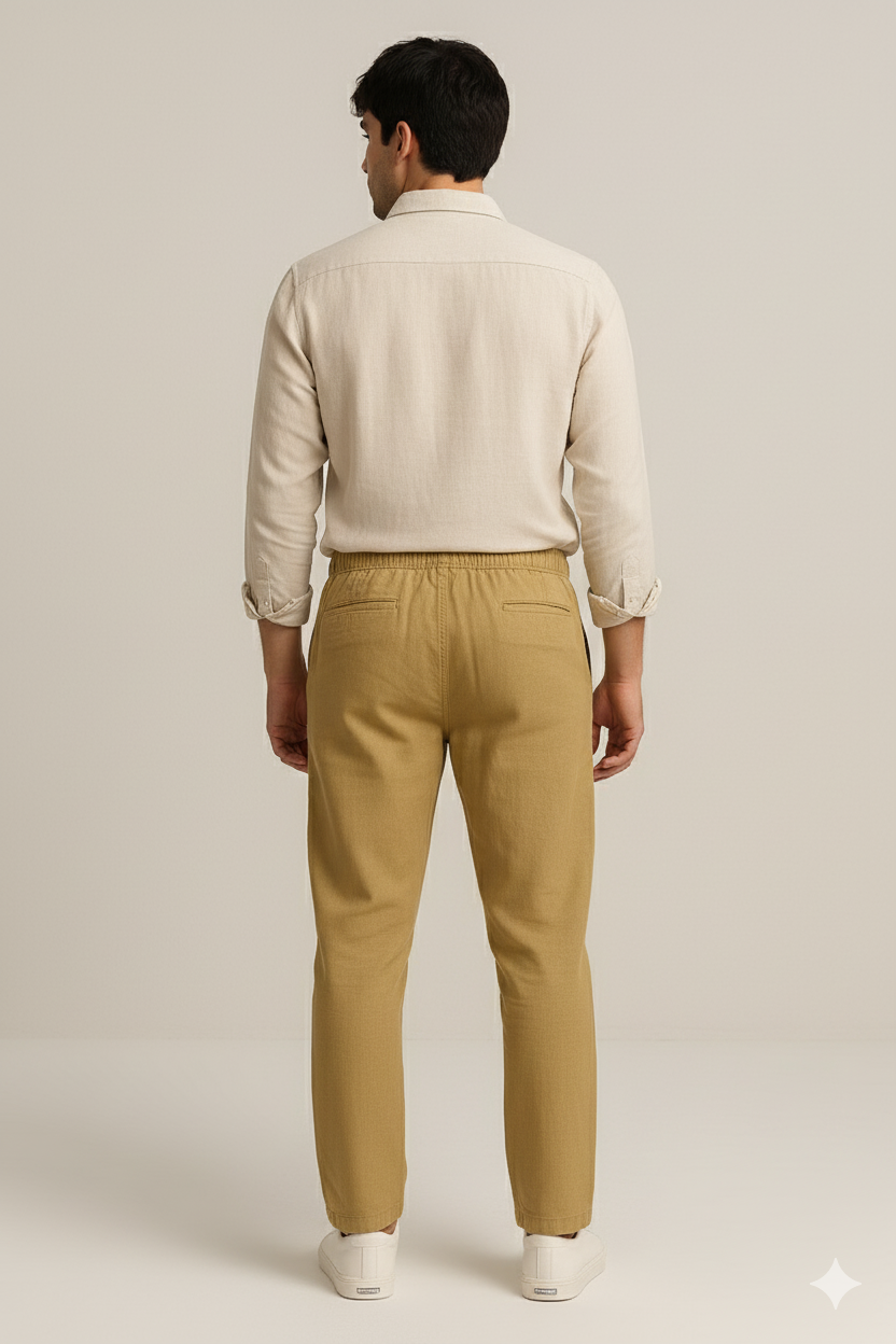 Men's Relaxed Fit Linen Pants - Mustard Yellow