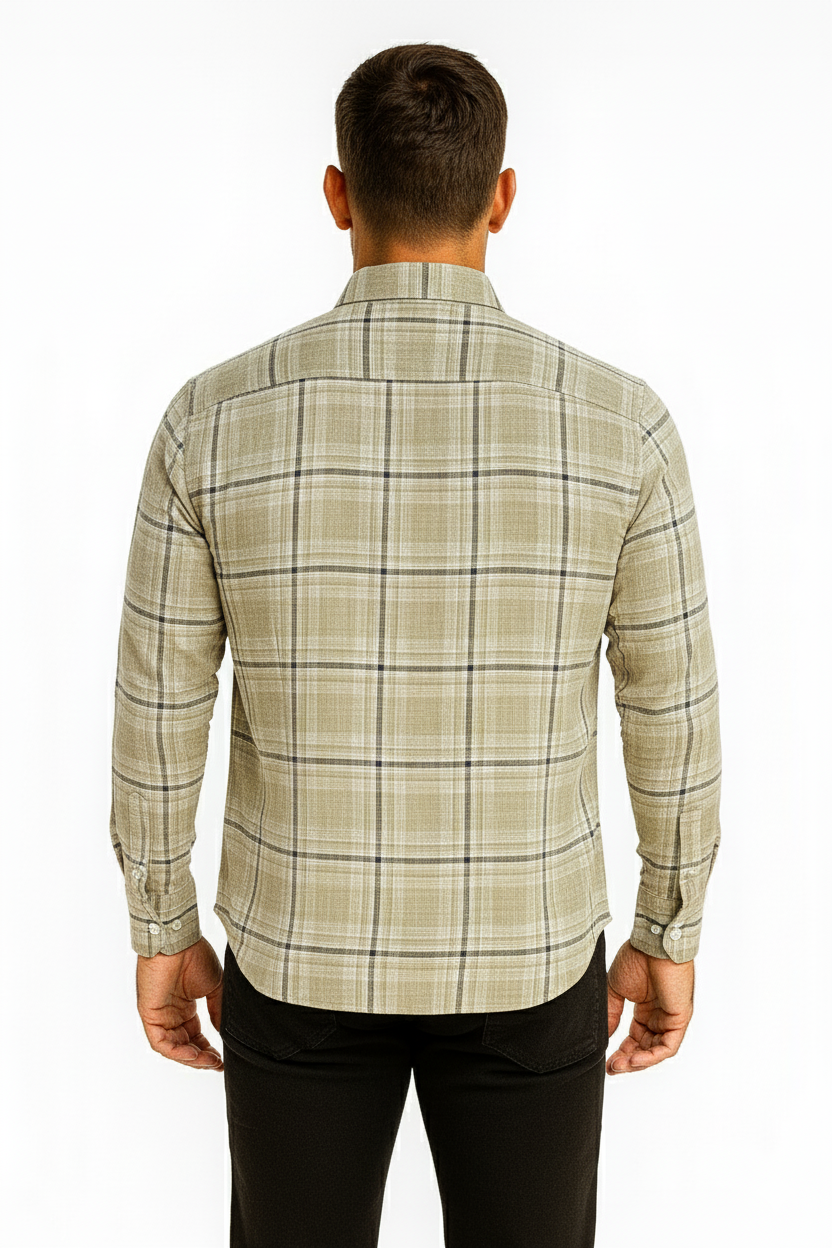 Men’s Classic Checkered Casual Shirt – Desert Beige