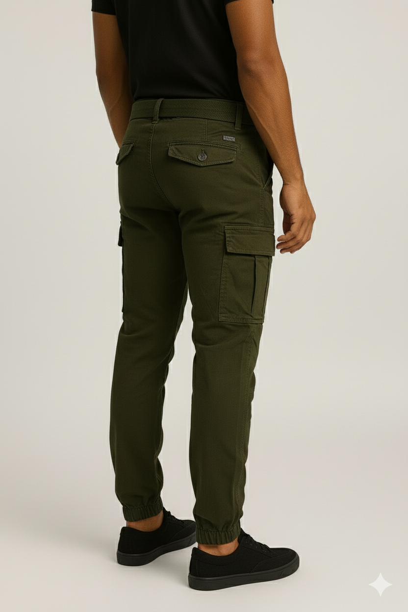 Men’s Olive Green 6-Pocket Joggers Pants