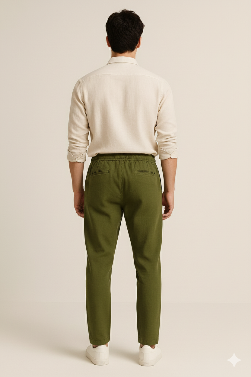 Men's Relaxed Fit Linen Pants - Olive Green