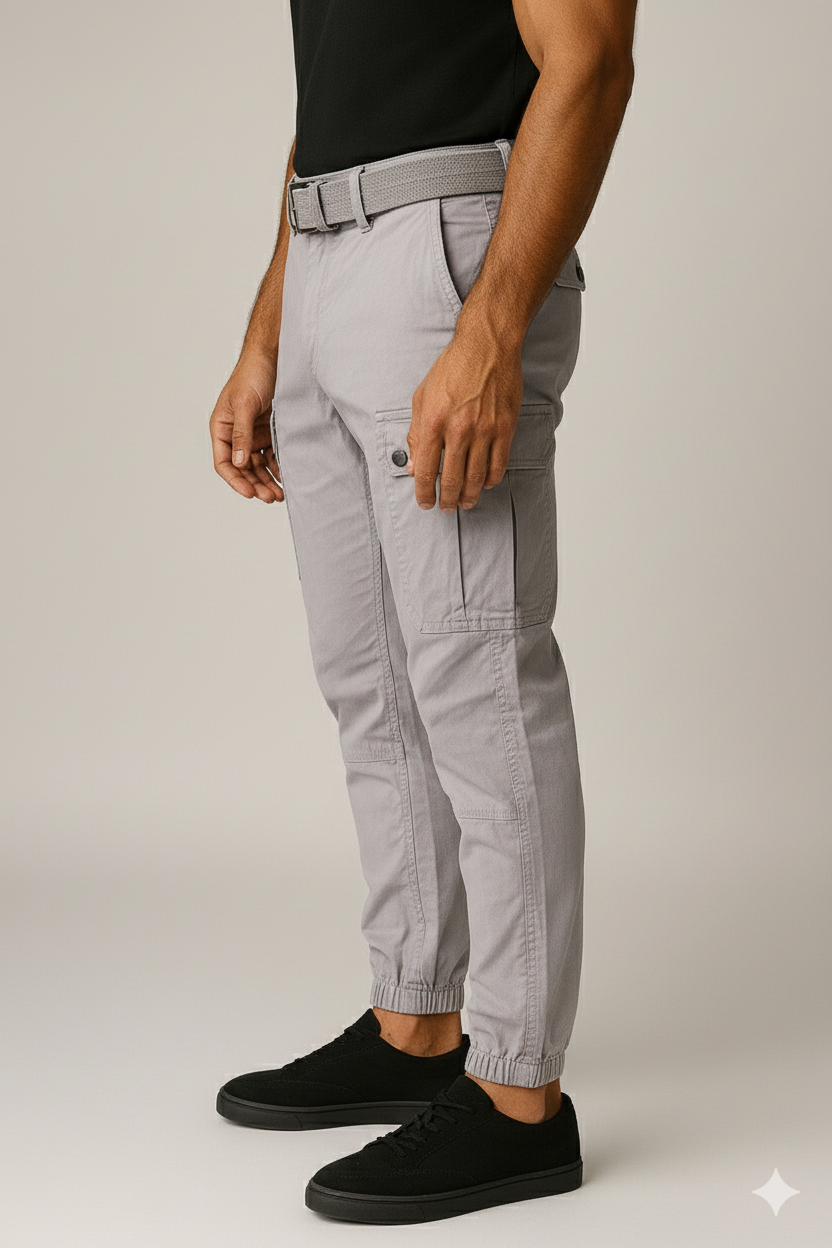 Men’s Light Grey 6-Pocket Joggers Pants