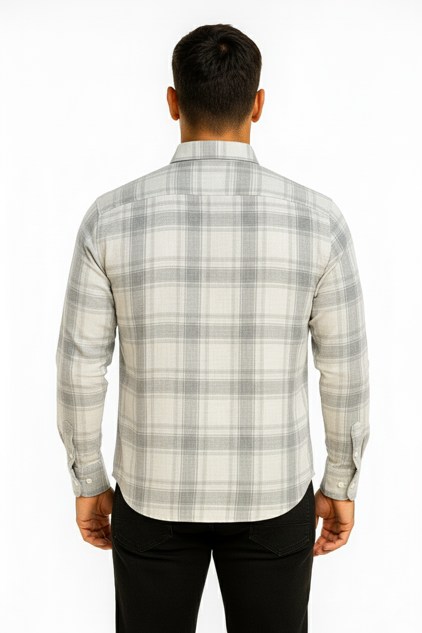 Men’s Classic Checkered Casual Shirt – Stone Grey
