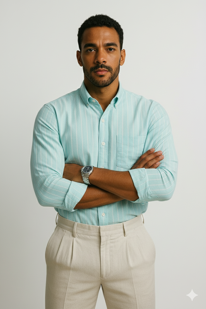 Men’s Lining Stripe Formal Shirt - Light Cyan Green