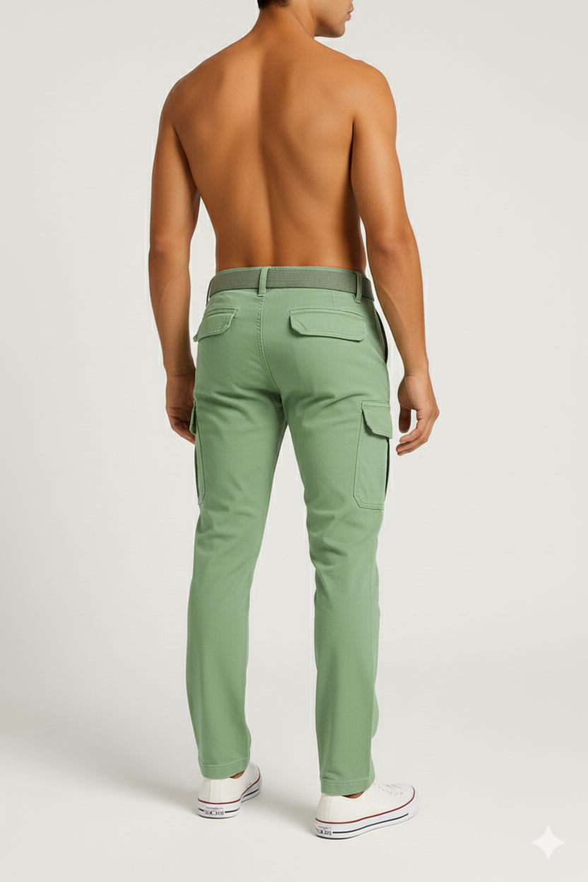 Men’s Pastel Light Green 6-Pocket Cargo Pants