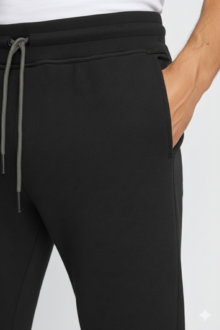 Men’s Popcorn Fabric Trackpants - Black