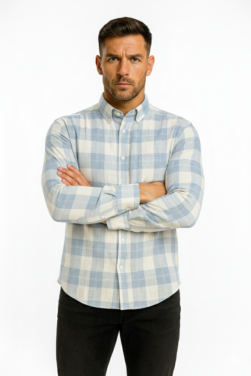Men’s Classic Checkered Casual Shirt – Blue Ivory