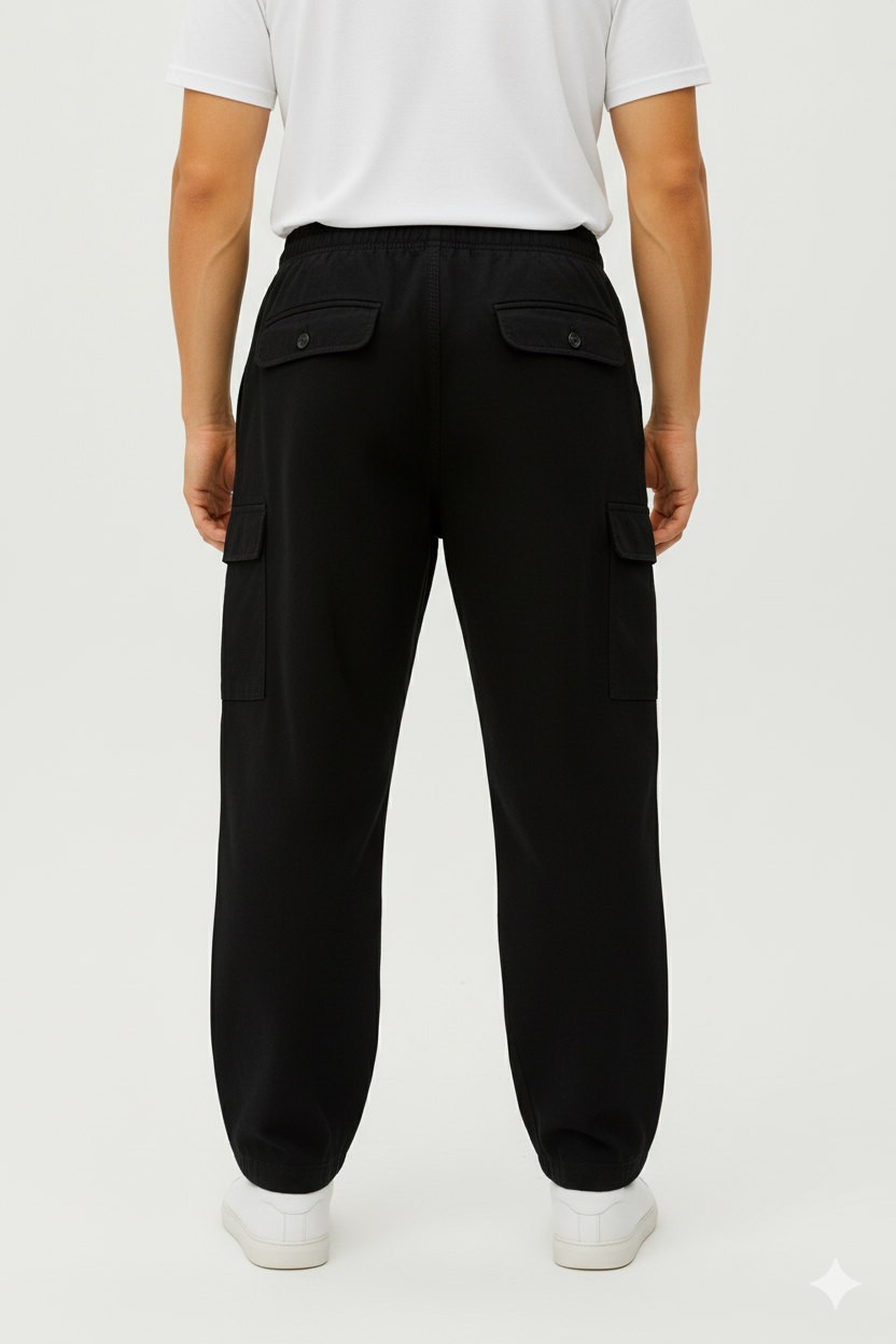 Pull & Bear Black 6 Pocket Cargo Pants