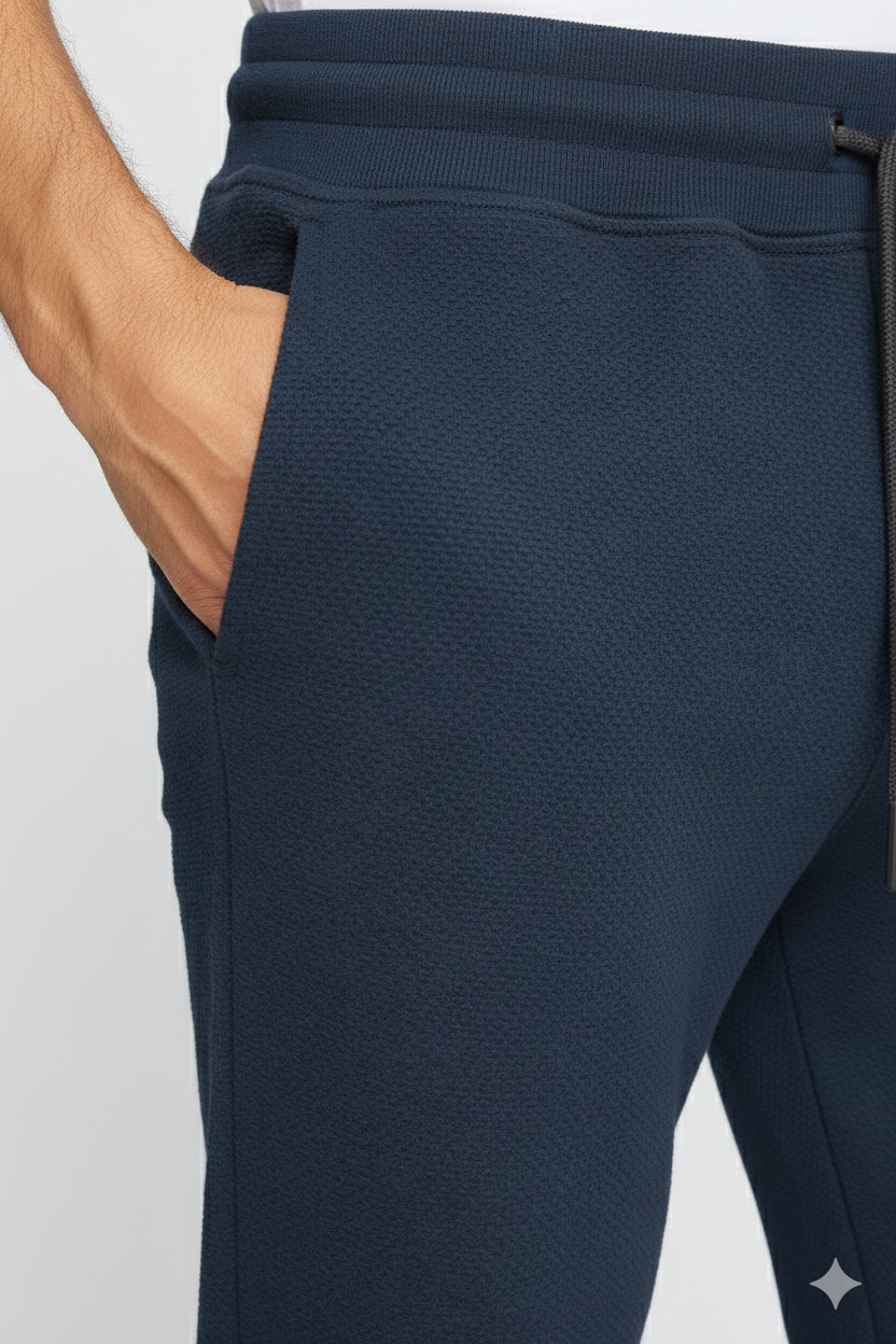 Men’s Popcorn Fabric Trackpants - Navy Blue