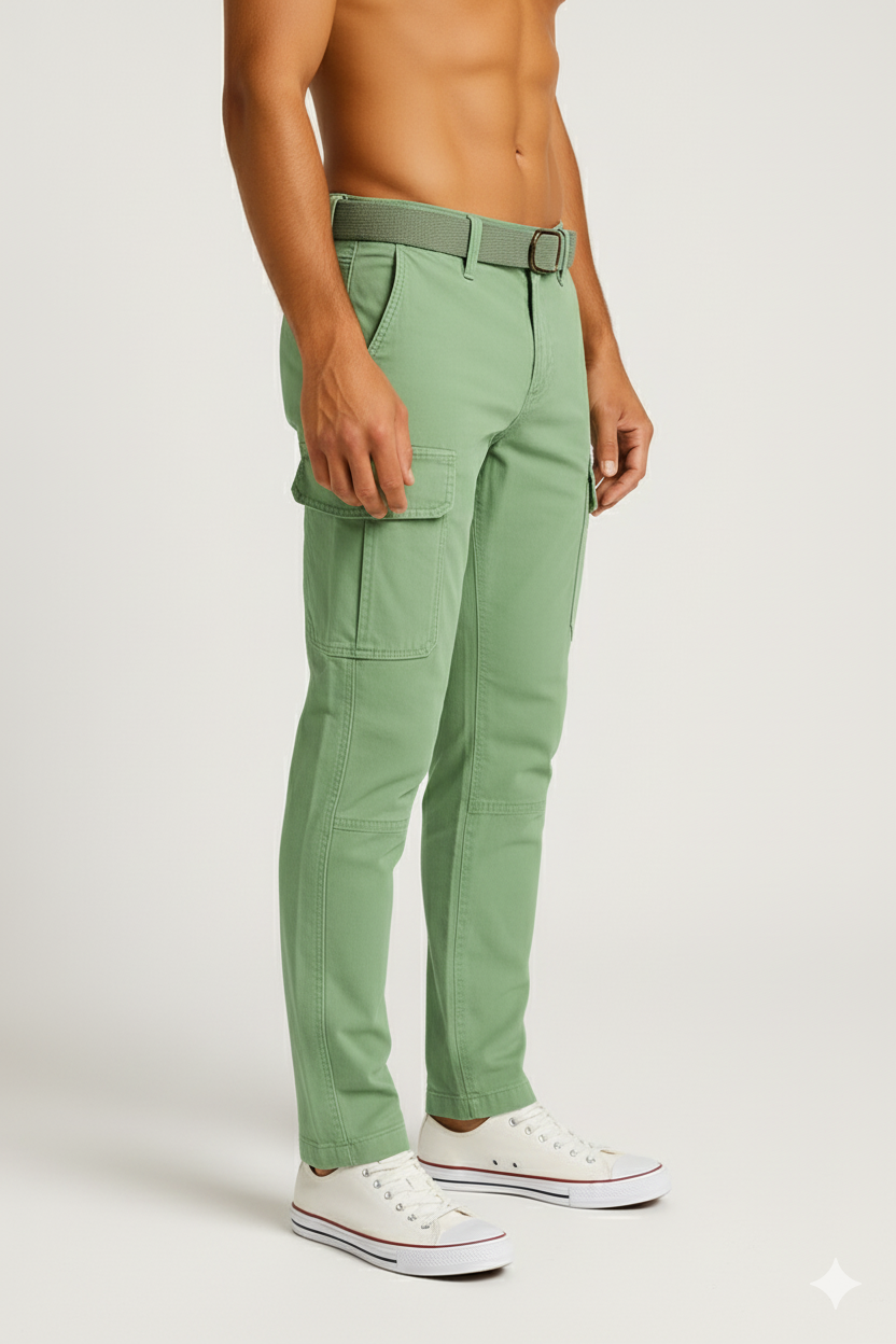Men’s Pastel Light Green 6-Pocket Cargo Pants
