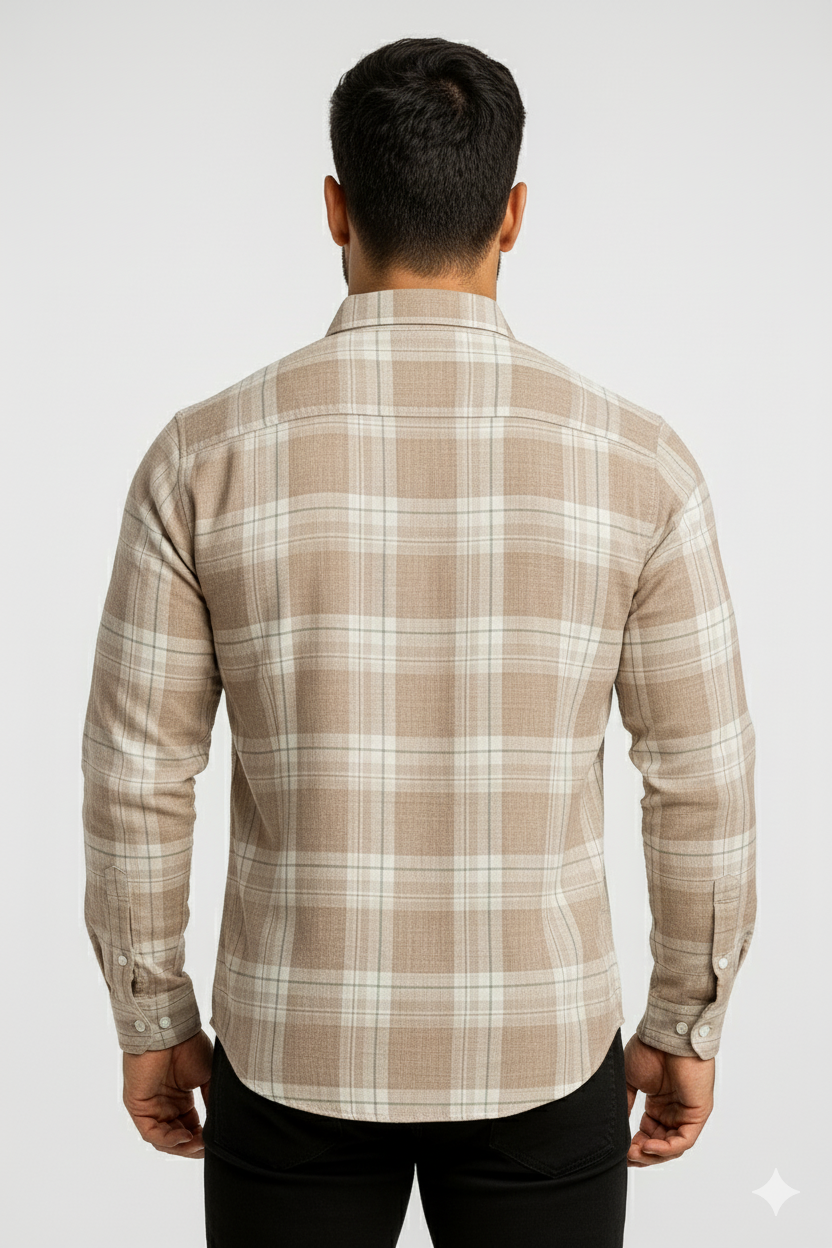 Men’s Classic Checkered Casual Shirt – Coffee Beige