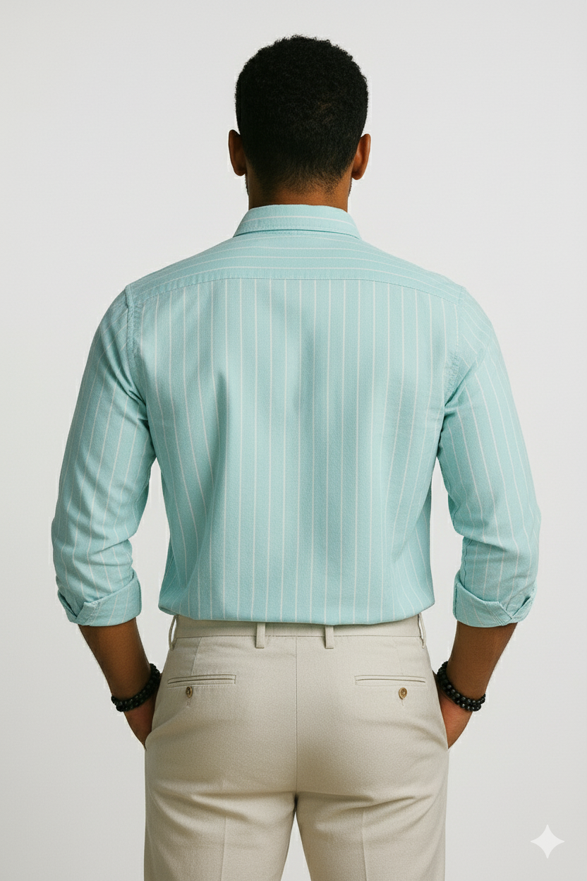 Men’s Lining Stripe Formal Shirt - Light Cyan Green