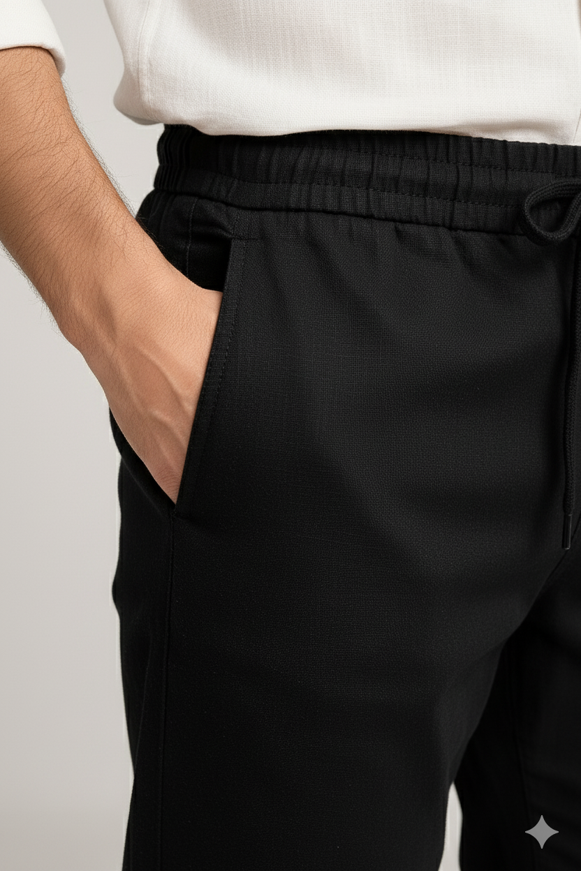 Men's Relaxed Fit Linen Pants - Black