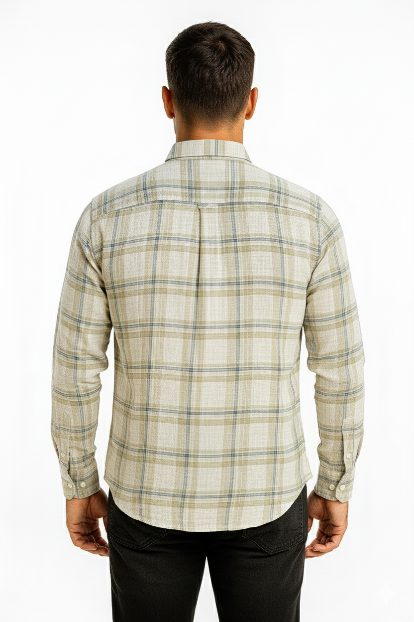 Men’s Classic Checkered Casual Shirt – Olive Beige
