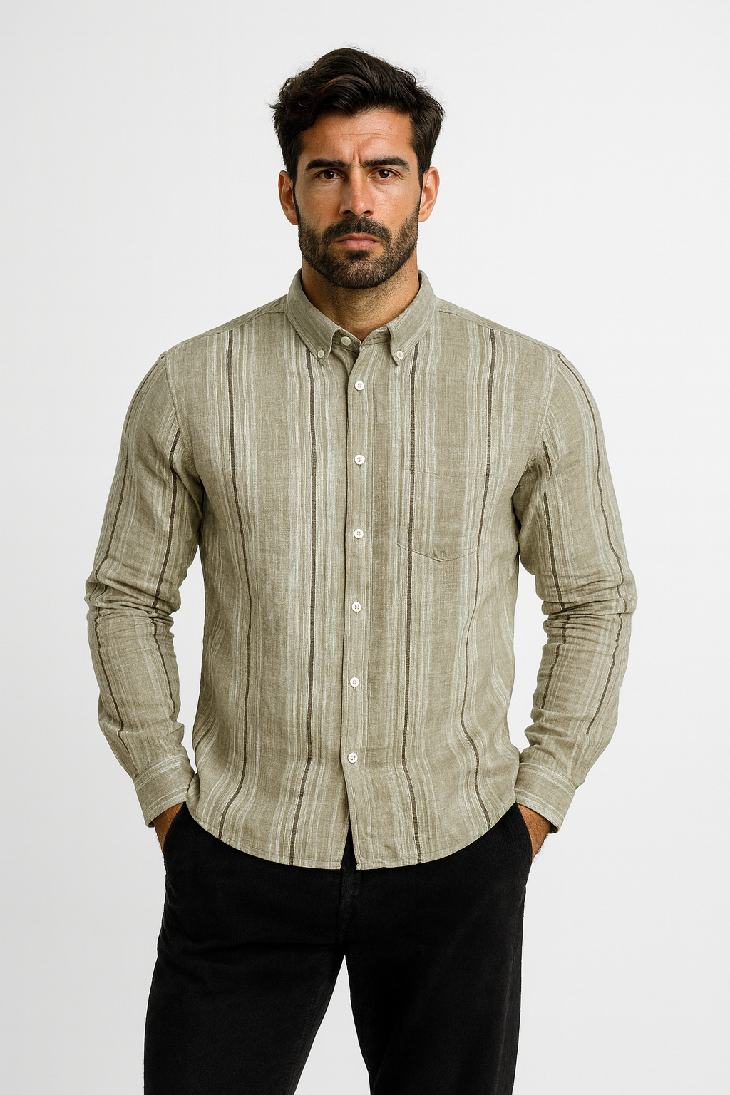 Men’s Casual Vertical Lining Striped Shirt