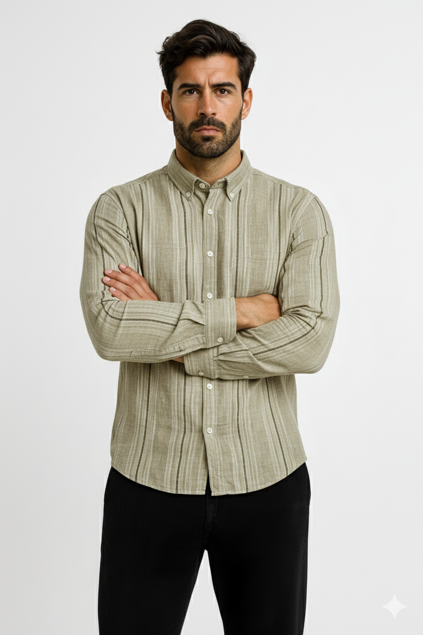 Men’s Casual Vertical Lining Striped Shirt