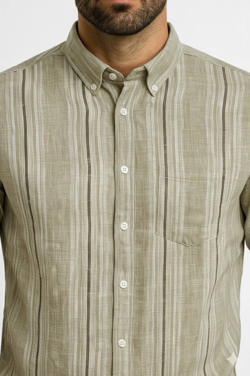 Men’s Casual Vertical Lining Striped Shirt