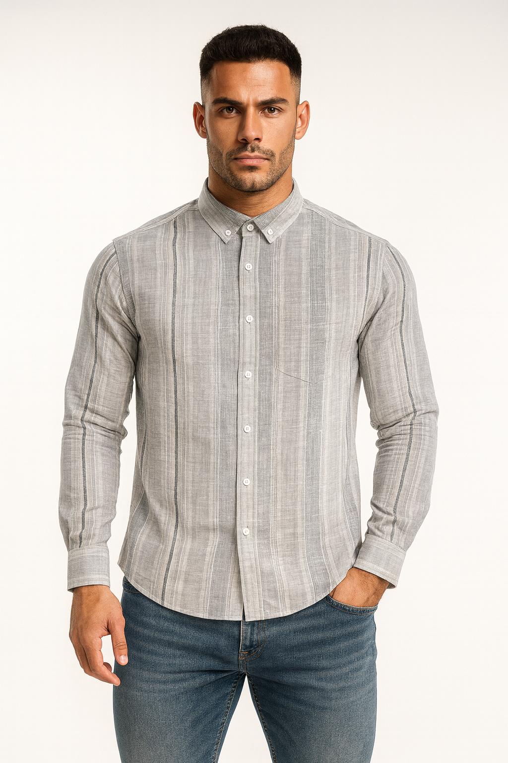 Men’s Casual Vertical Lining Striped Shirt