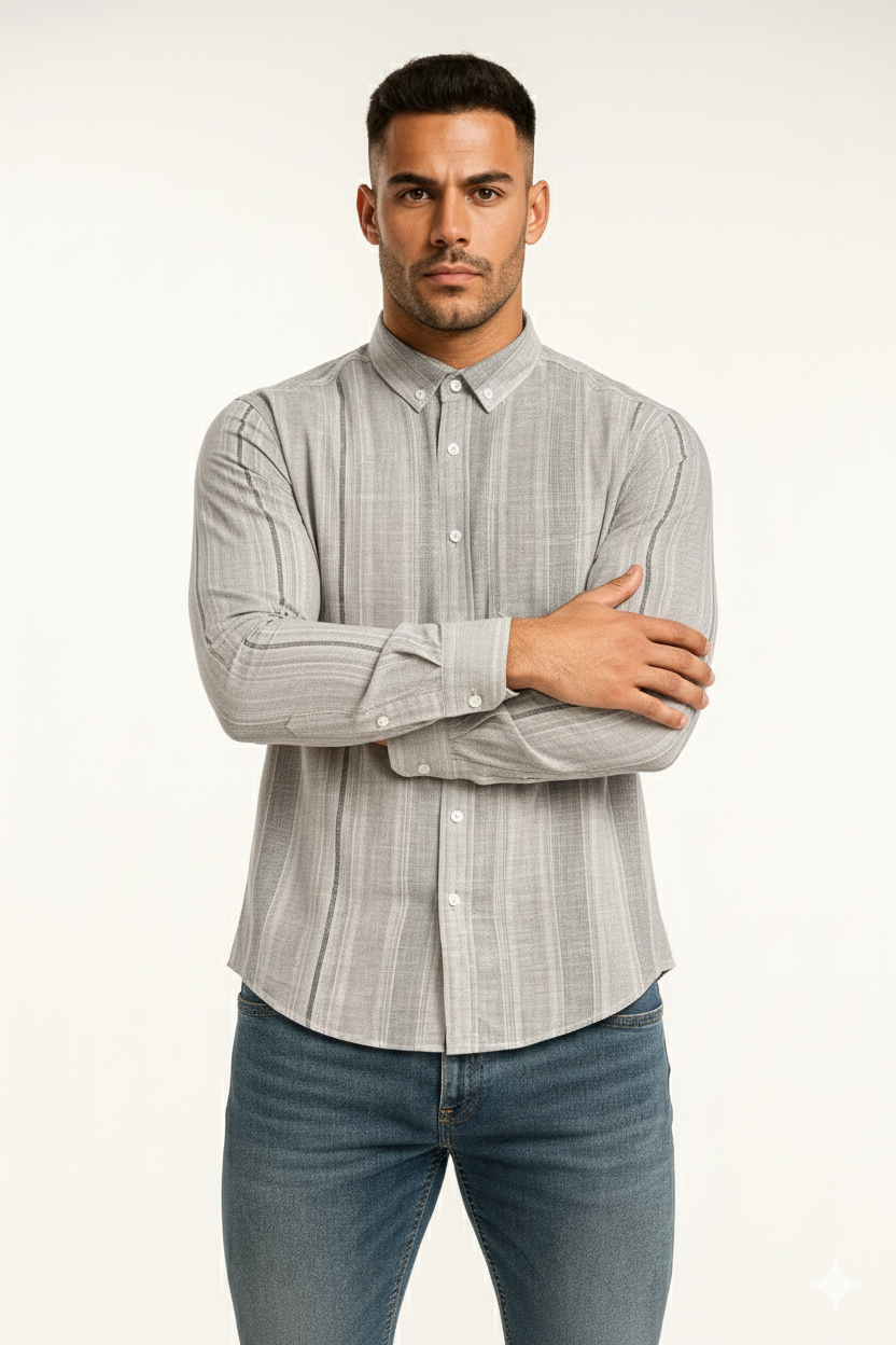 Men’s Casual Vertical Lining Striped Shirt
