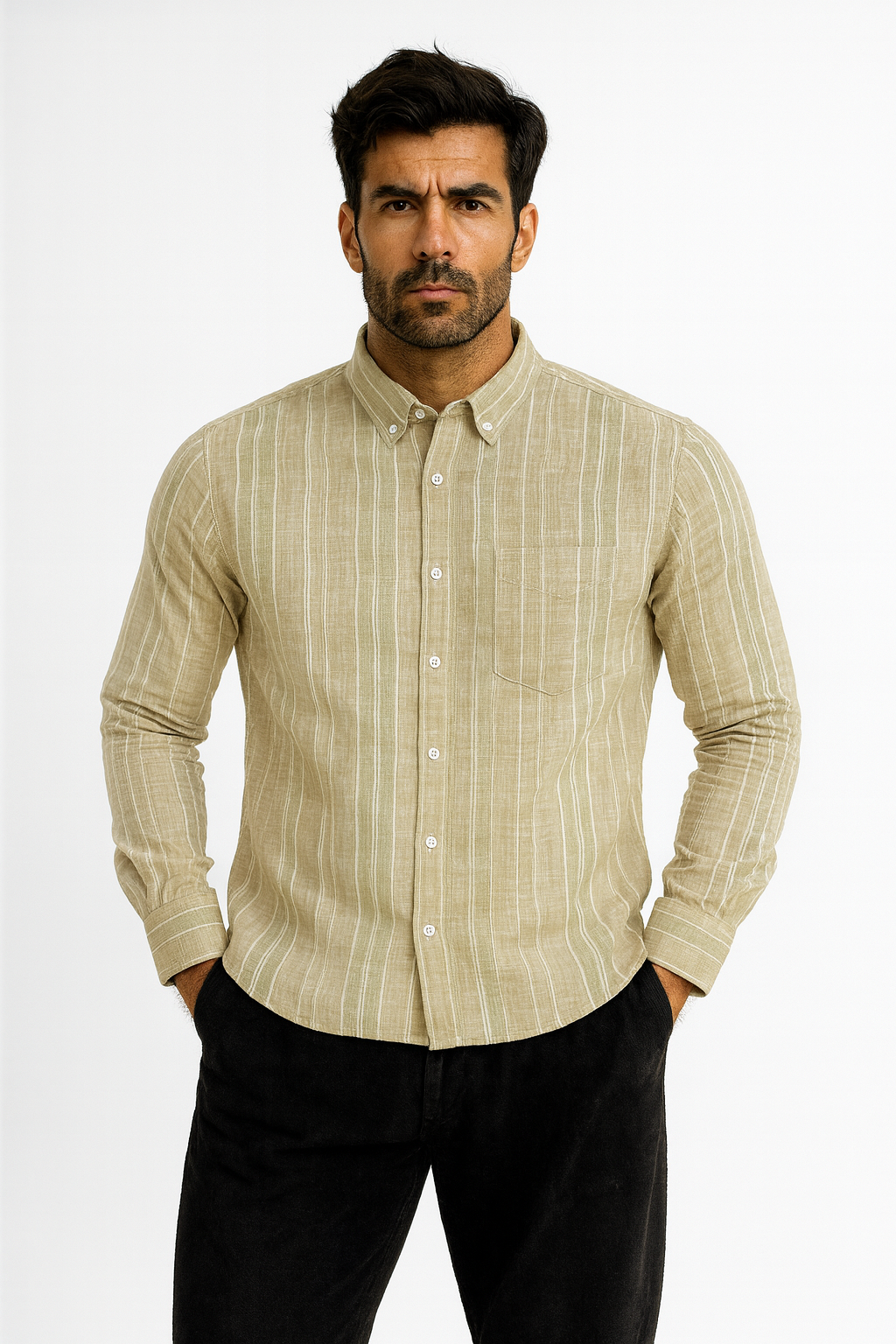 Men’s Casual Vertical Lining Striped Shirt