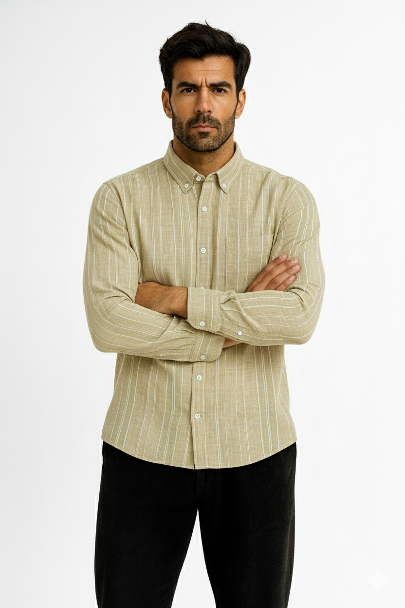 Men’s Casual Vertical Lining Striped Shirt