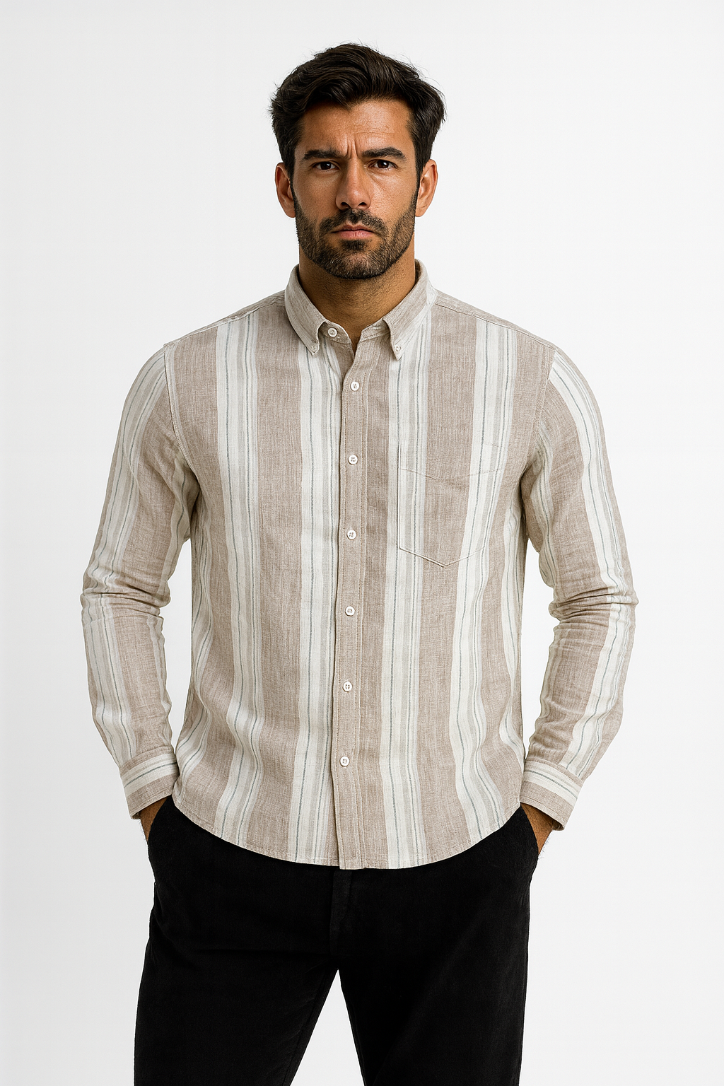 Men’s Casual Vertical Lining Striped Shirt